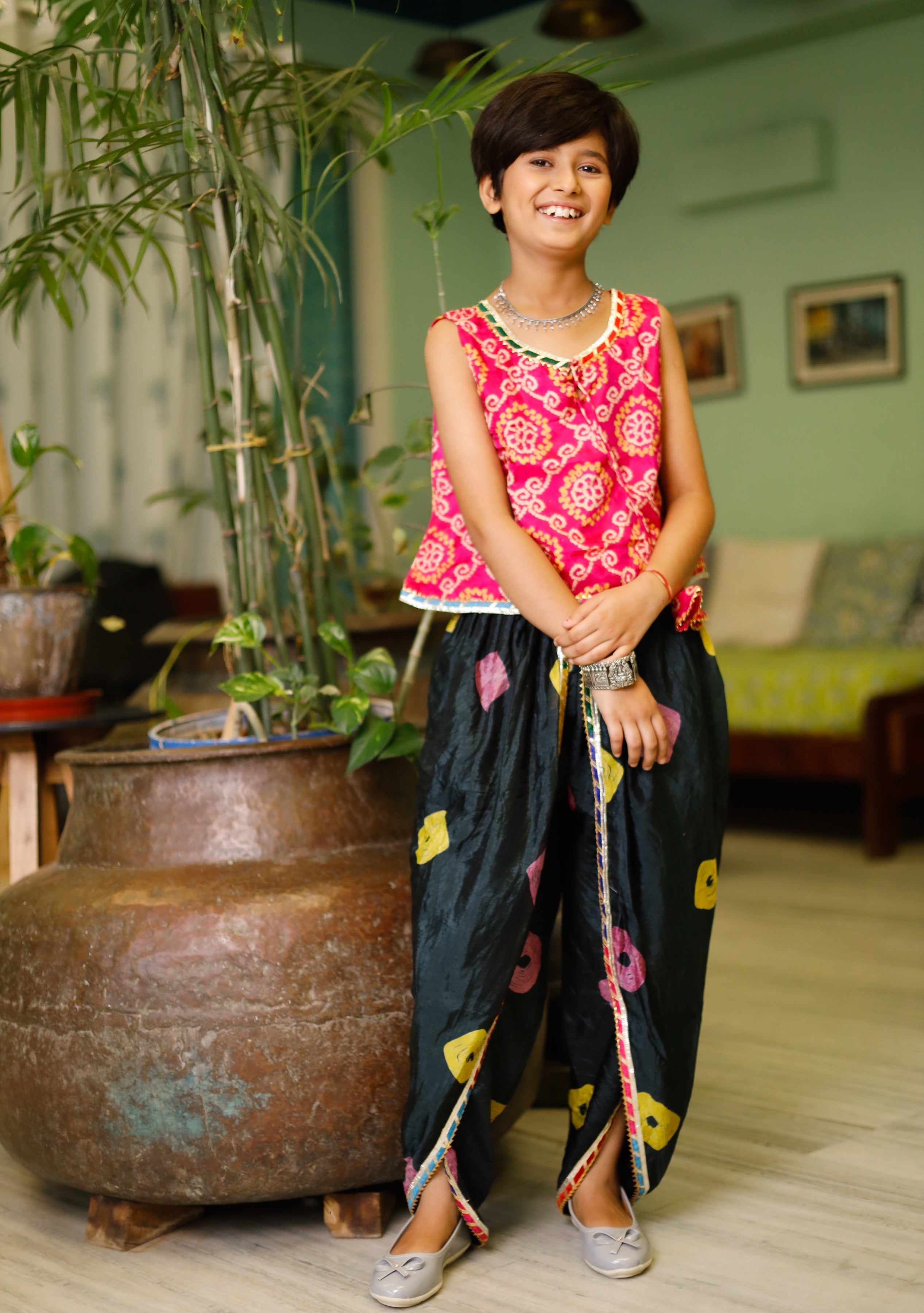 Moose Pink Bandhej Dhoti Set