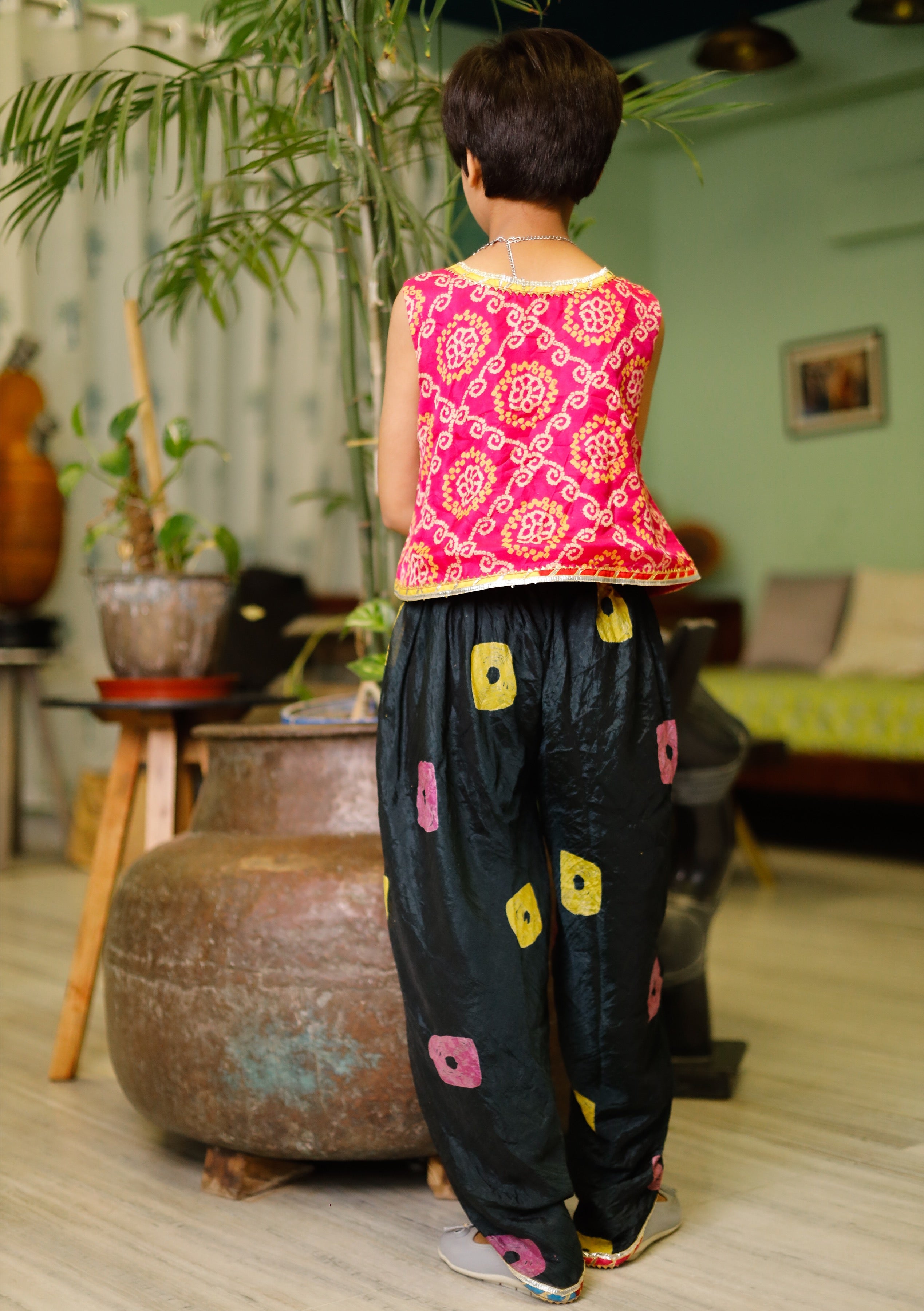 Moose Pink Bandhej Dhoti Set