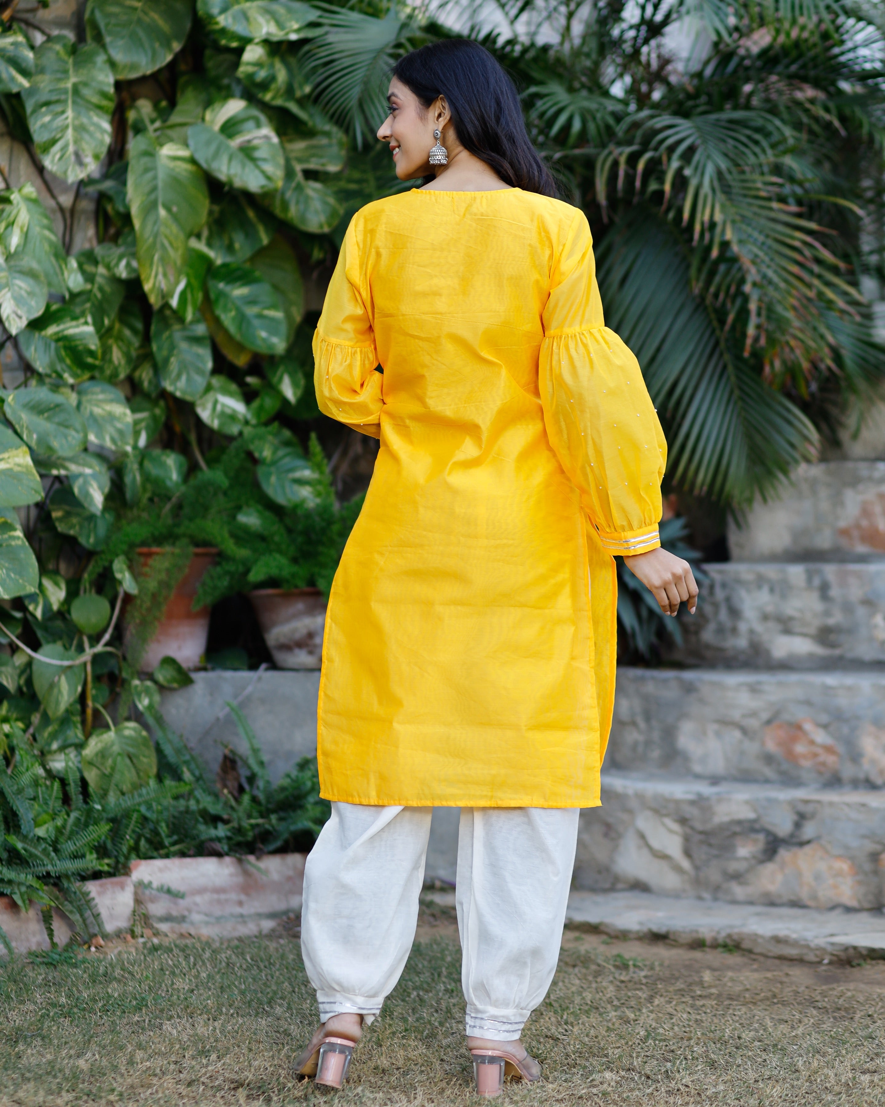 Ray Yellow Chanderi Kurta Set