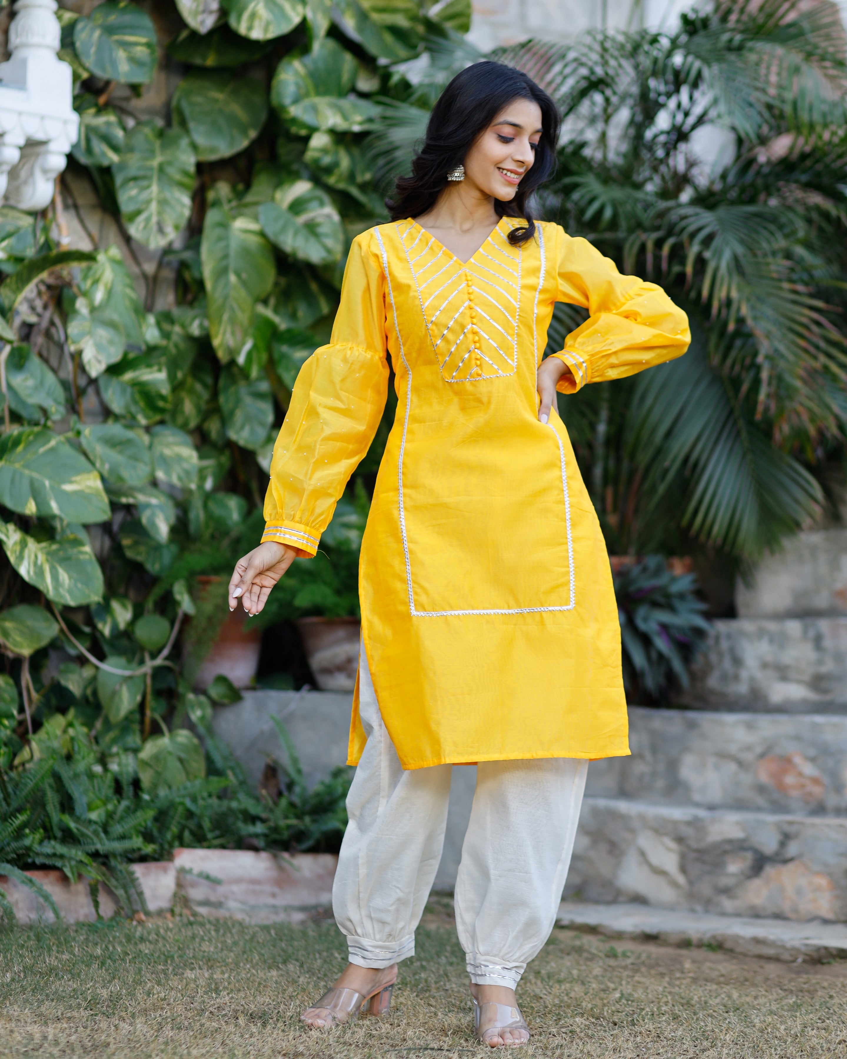 Ray Yellow Chanderi Kurta Set