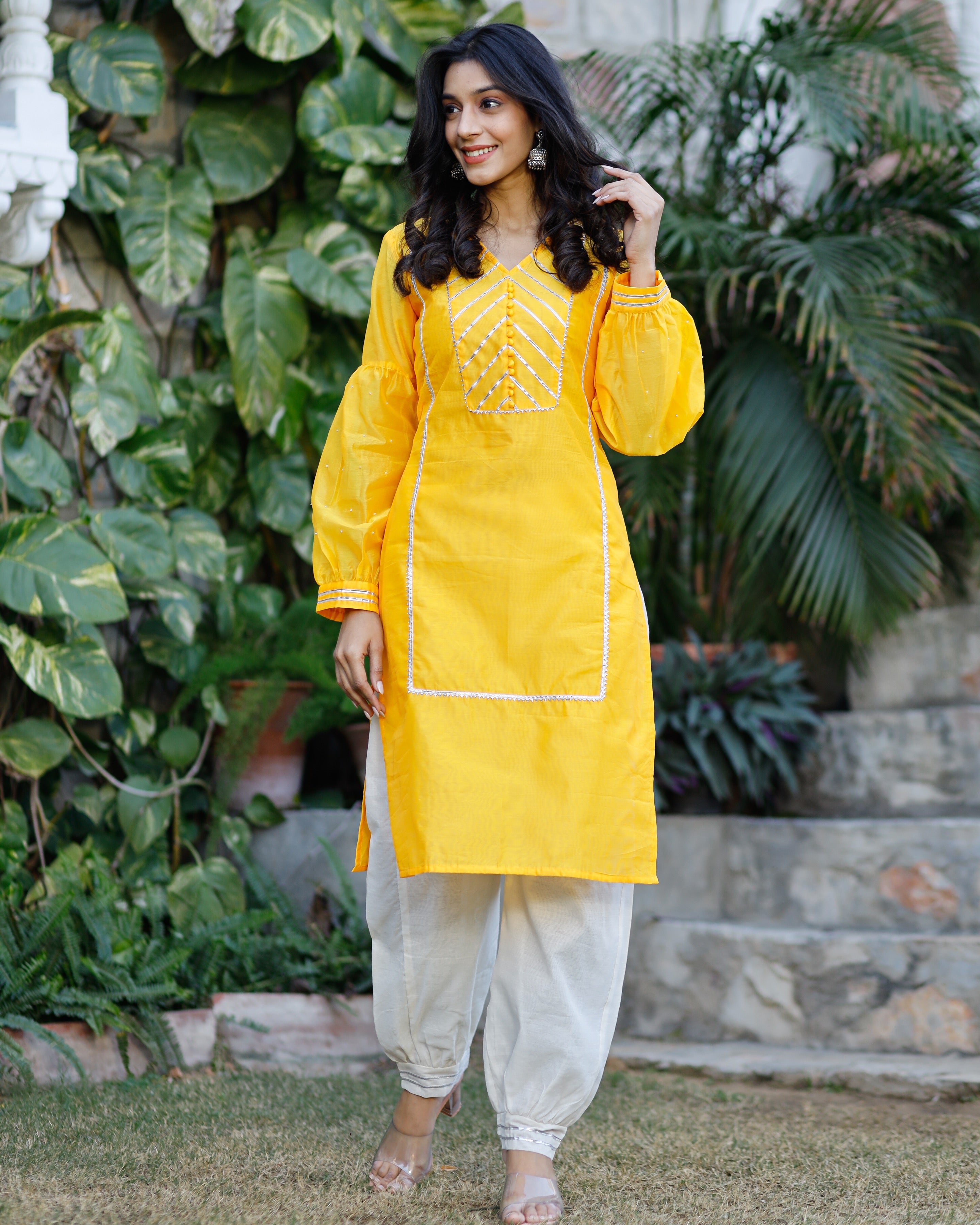 Ray Yellow Chanderi Kurta Set