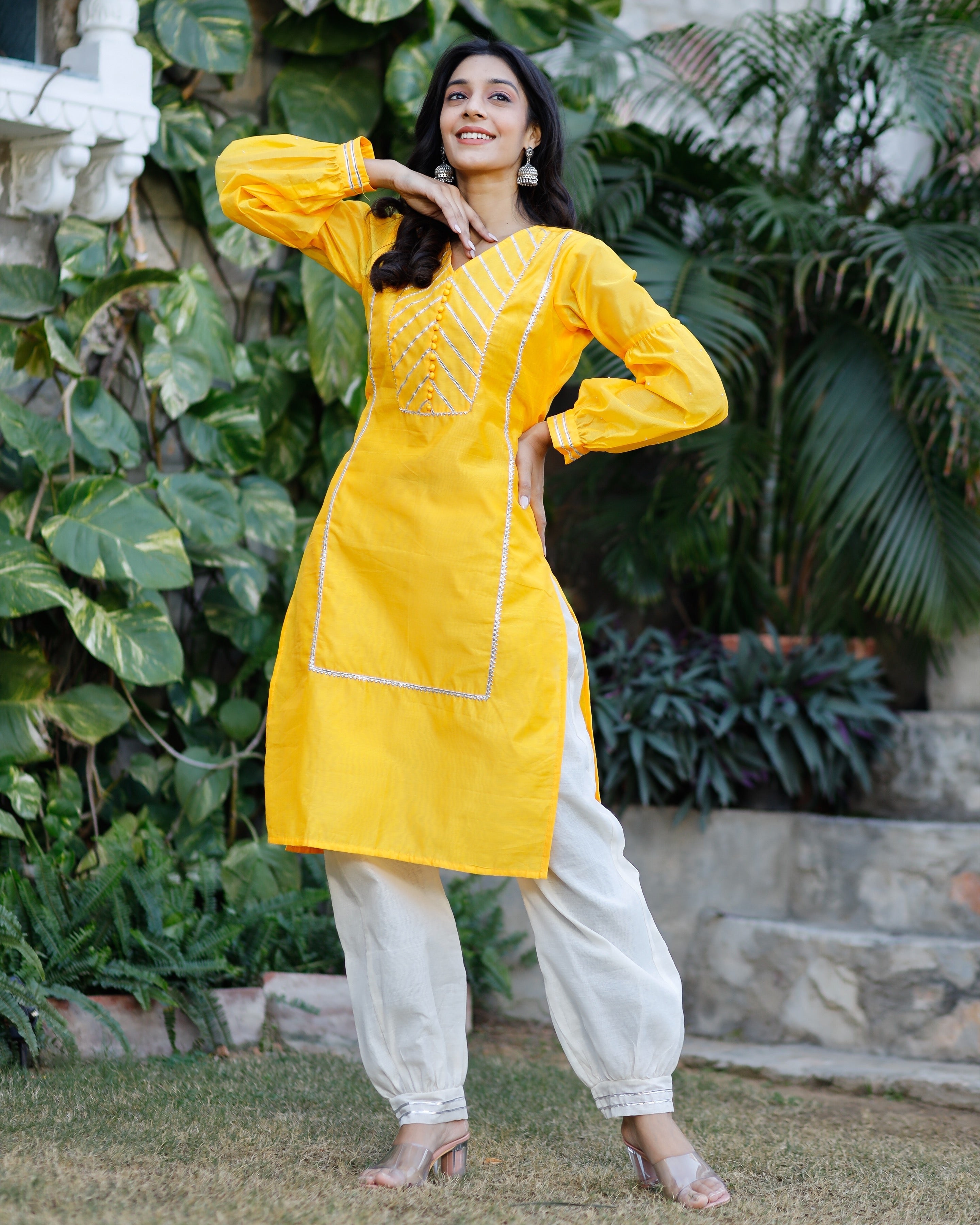 Ray Yellow Chanderi Kurta Set