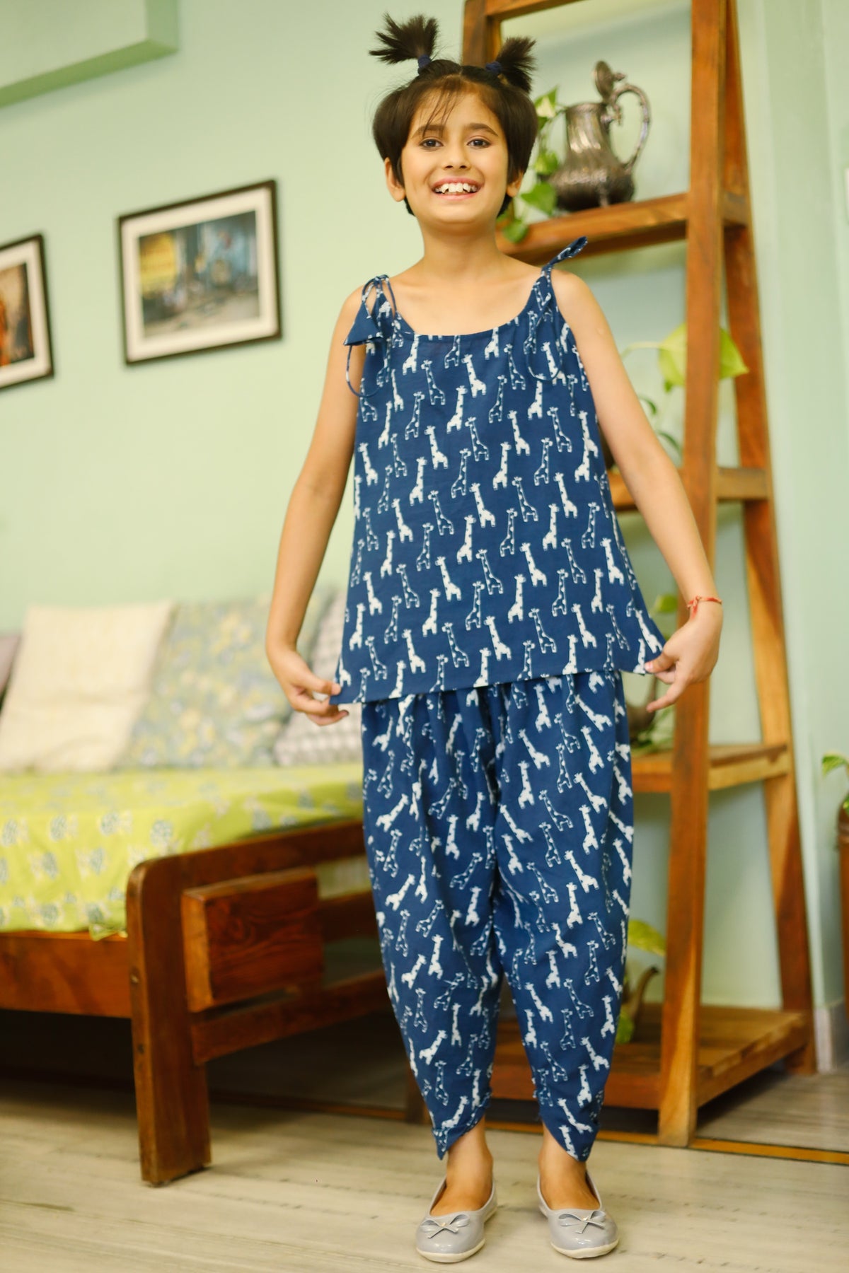 Teal Blue Dhoti Set