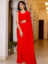 Red Crushed Saree