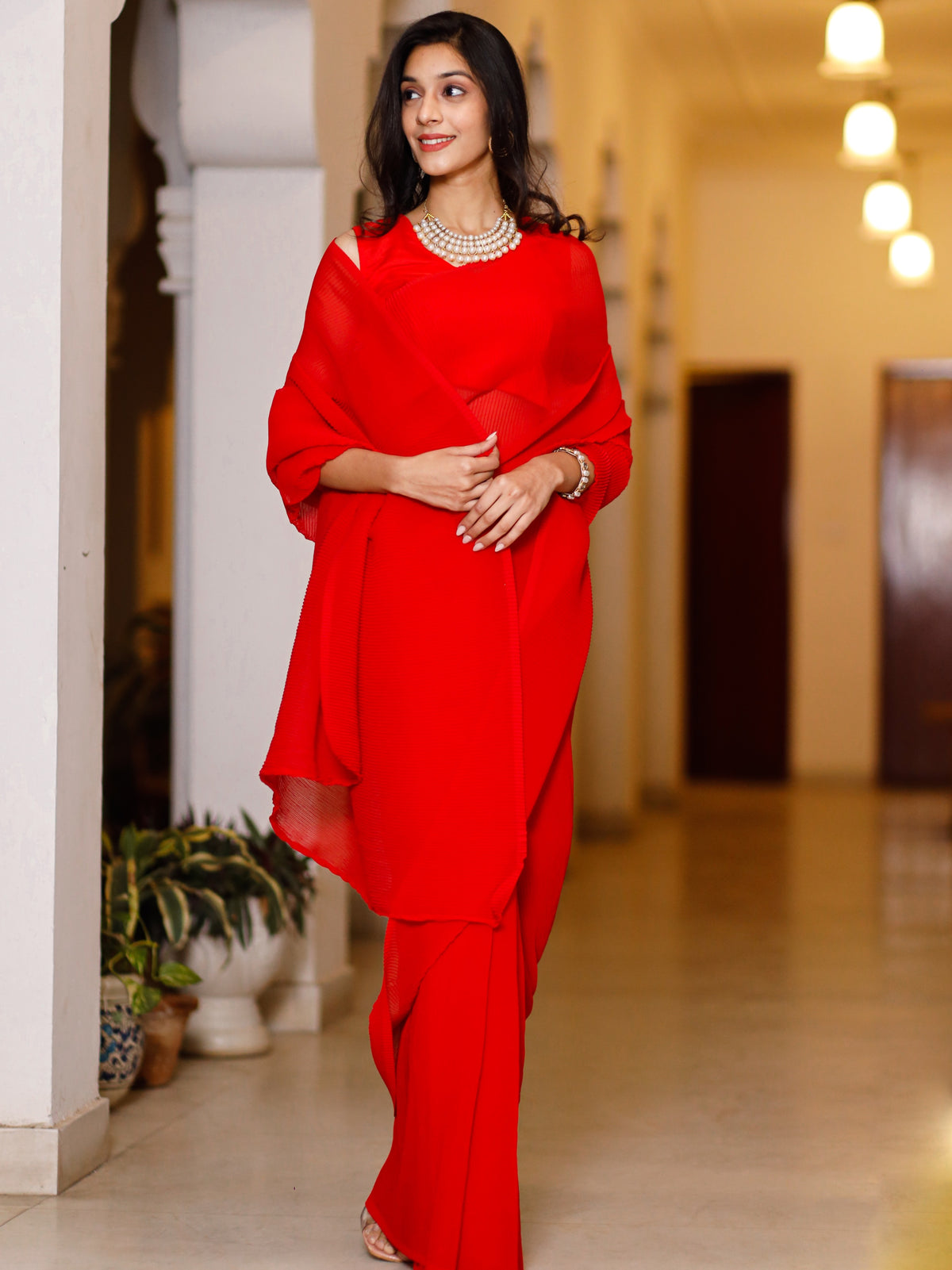Red Crushed Saree