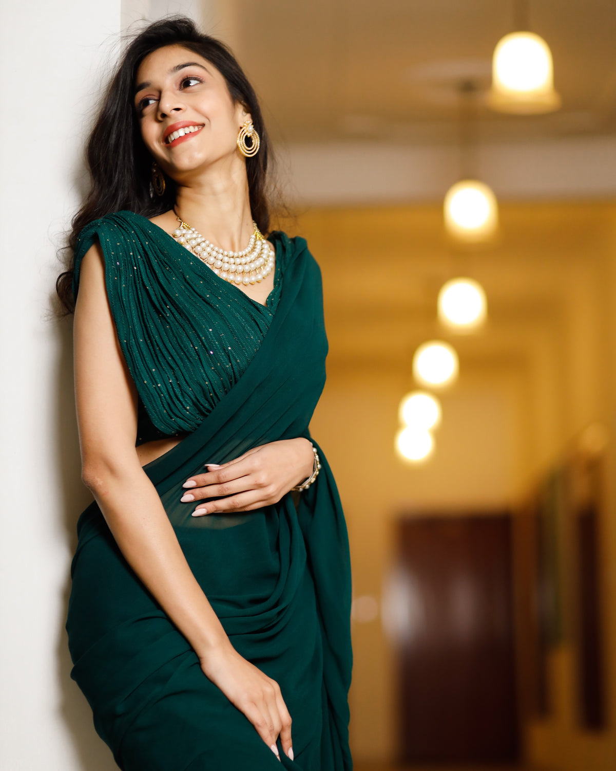 Inayaat green sequin stitched saree