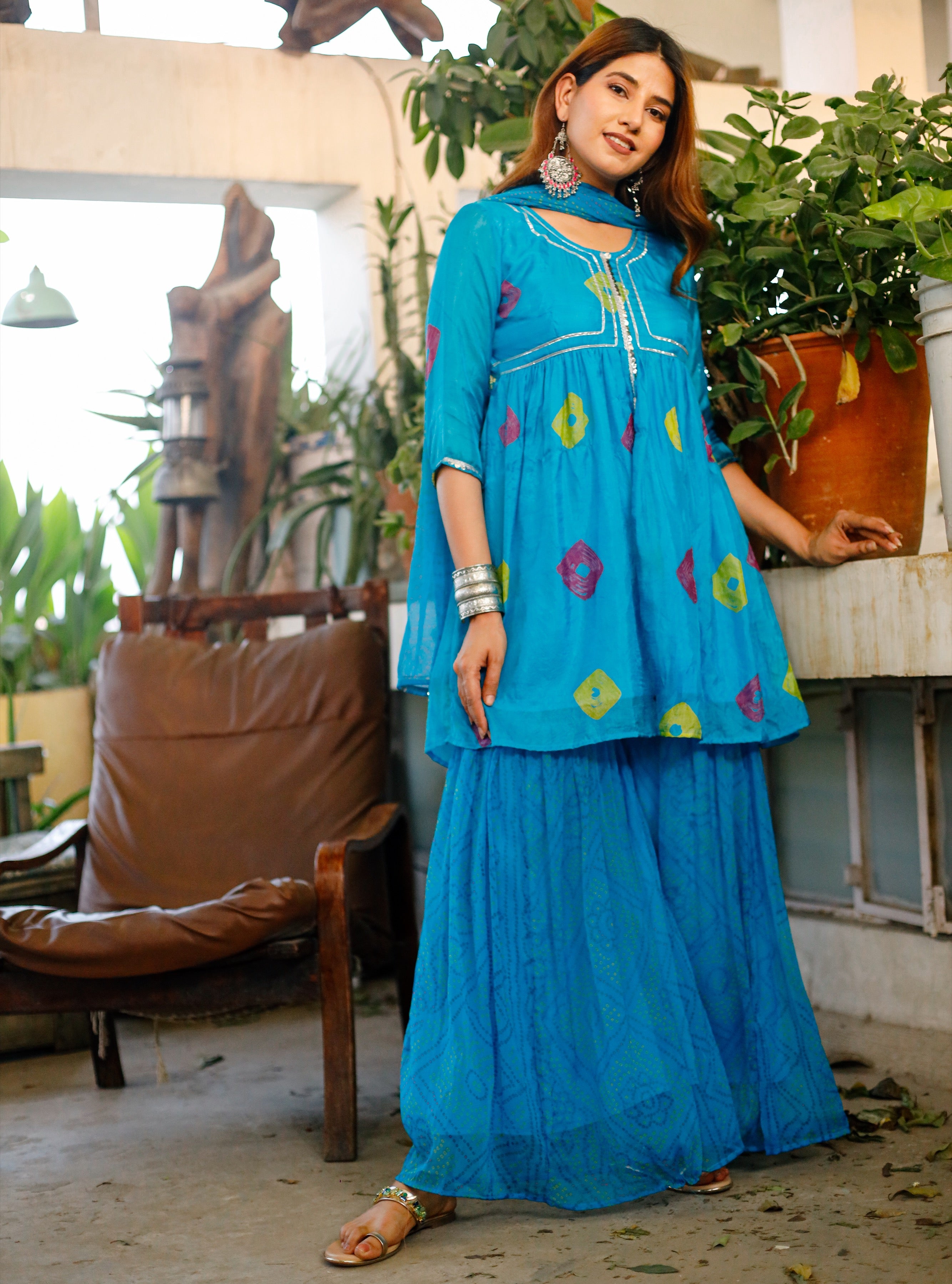 Brig Blue Bandhej Suit Set