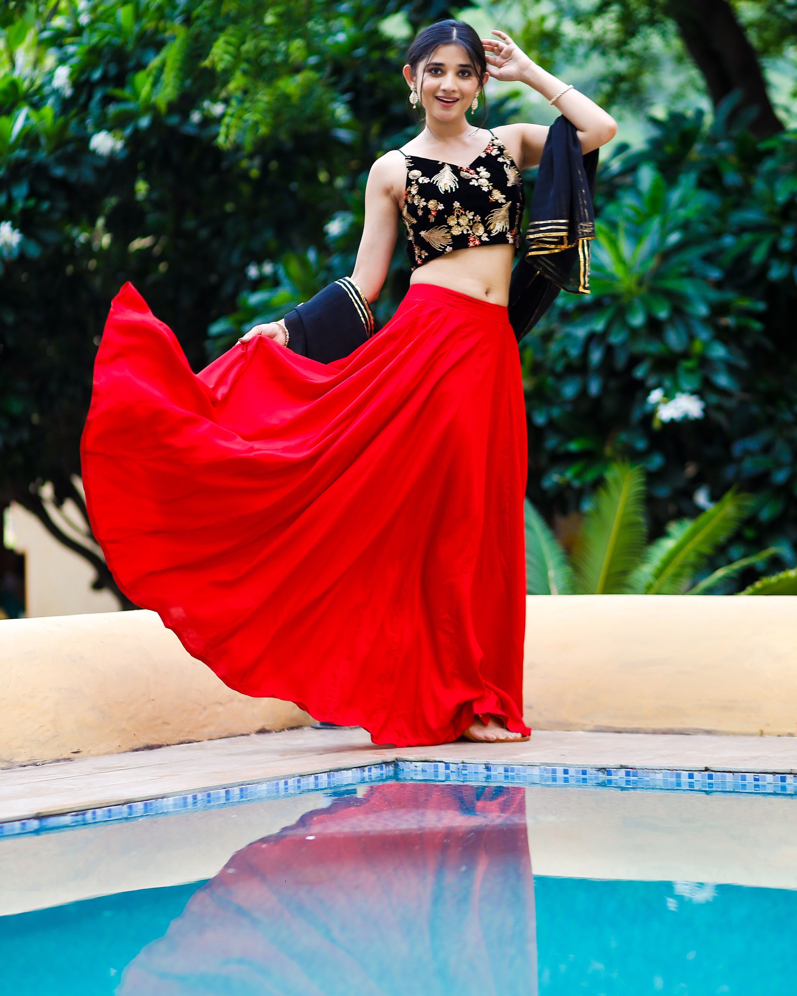 Lavish Black Crop Top & Lehenga Set