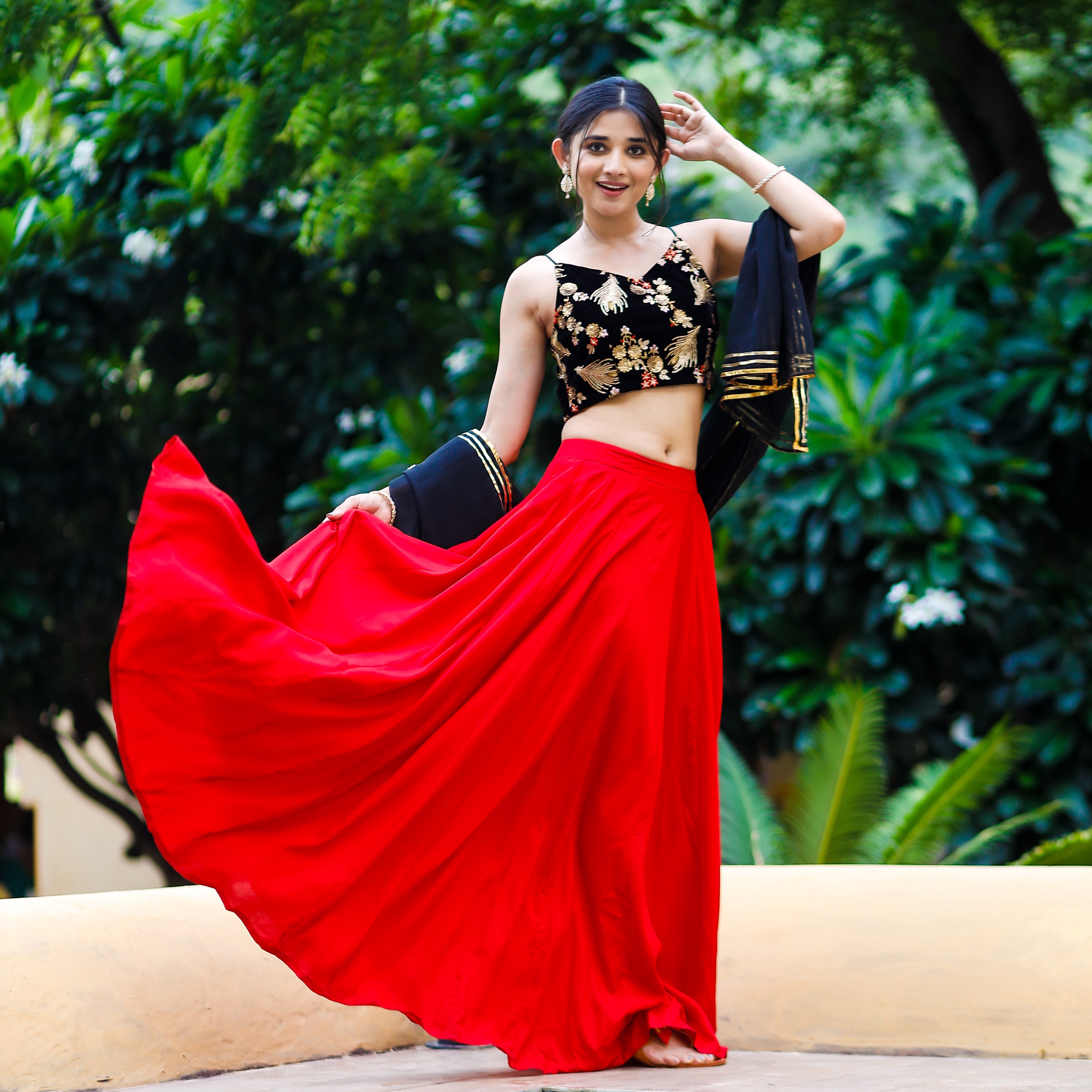 Lavish Black Crop Top & Lehenga Set