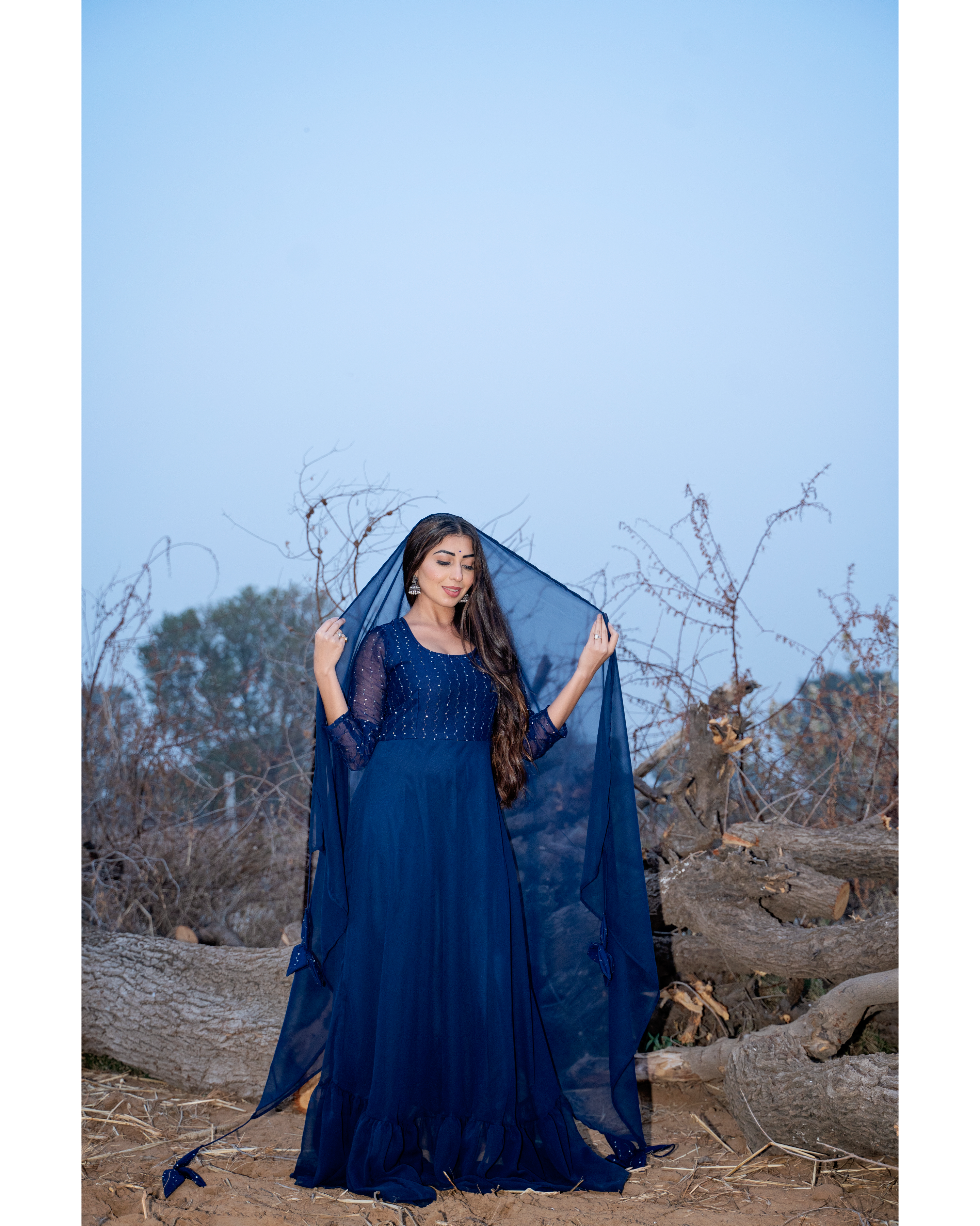 Blue sequin Anarkali set