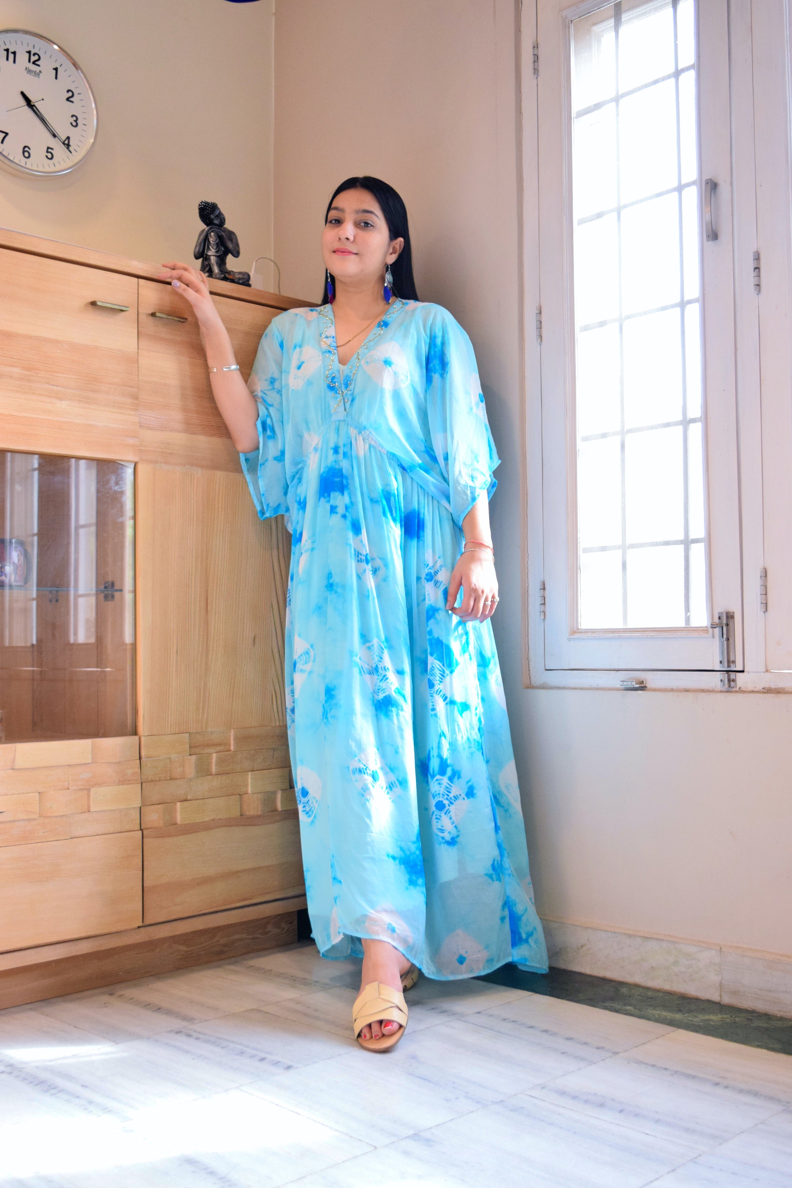 Coral Sea Blue Tie Dye Kaftan Dress