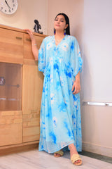 Coral Sea Blue Tie Dye Kaftan Dress