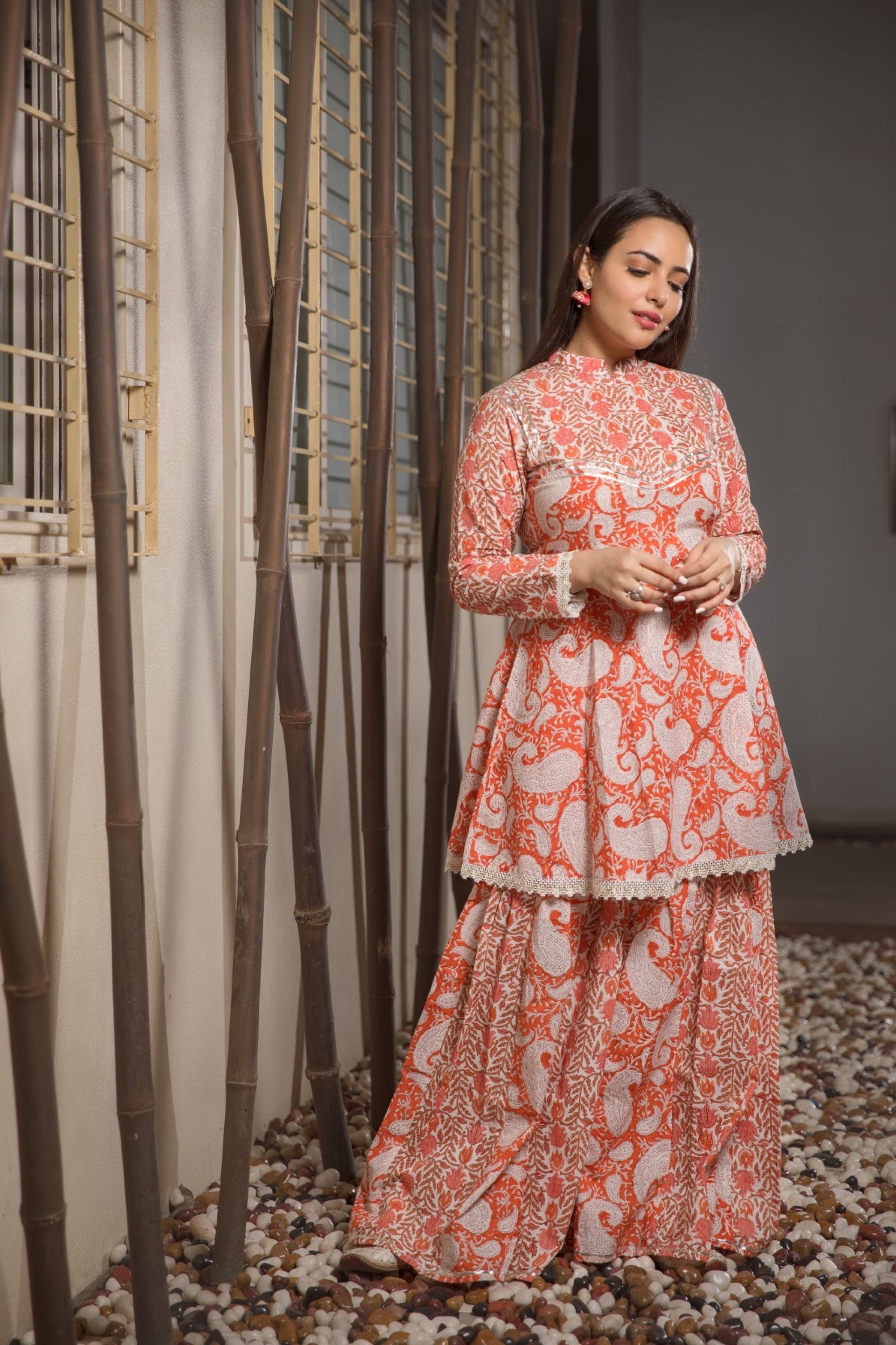 Pearl Orange Peplum Kurta Set