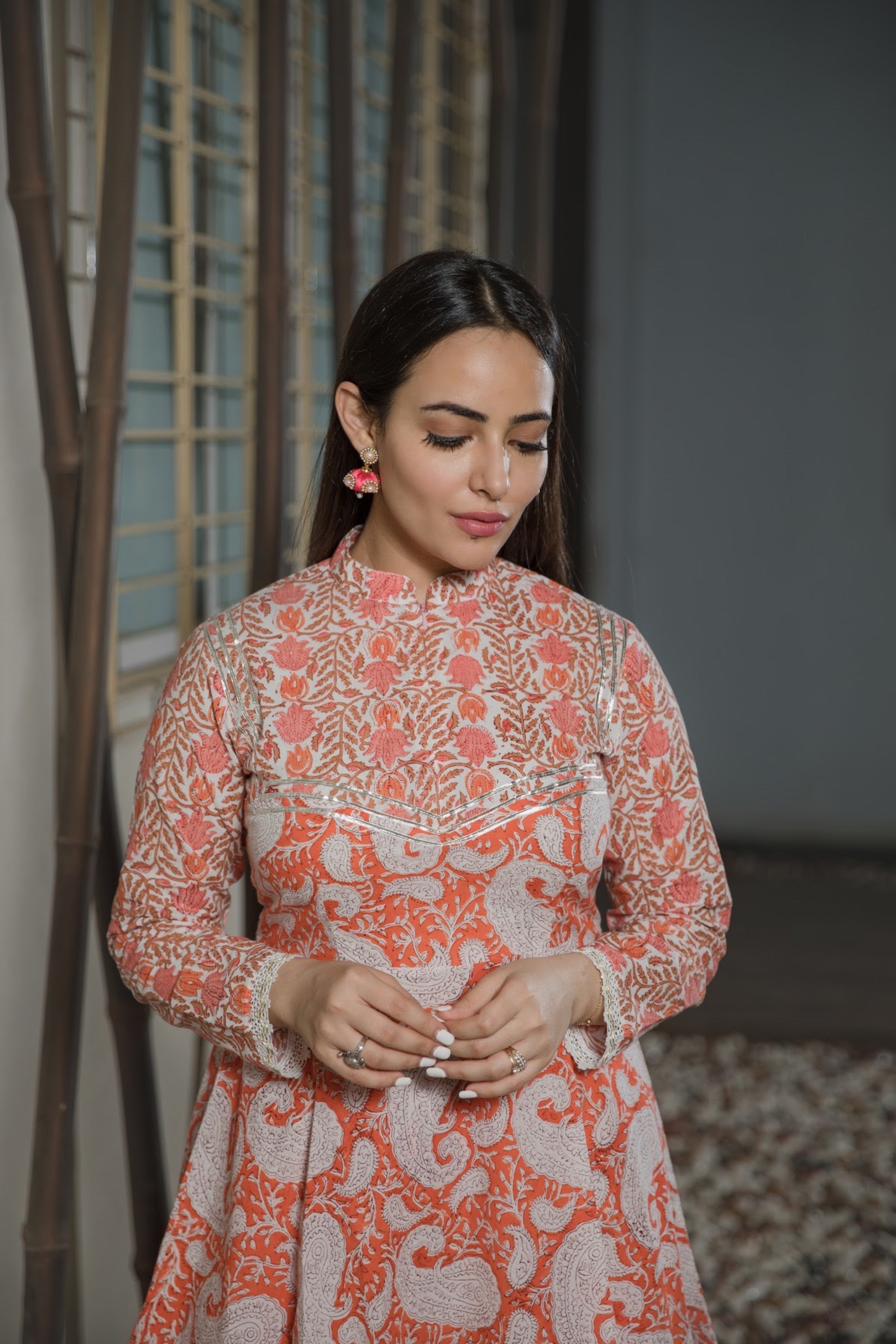 Pearl Orange Peplum Kurta Set