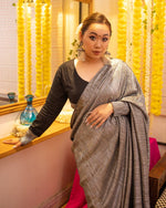 Metallic black tulip pant saree