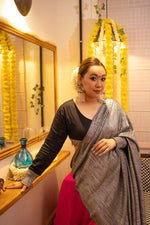 Metallic black tulip pant saree
