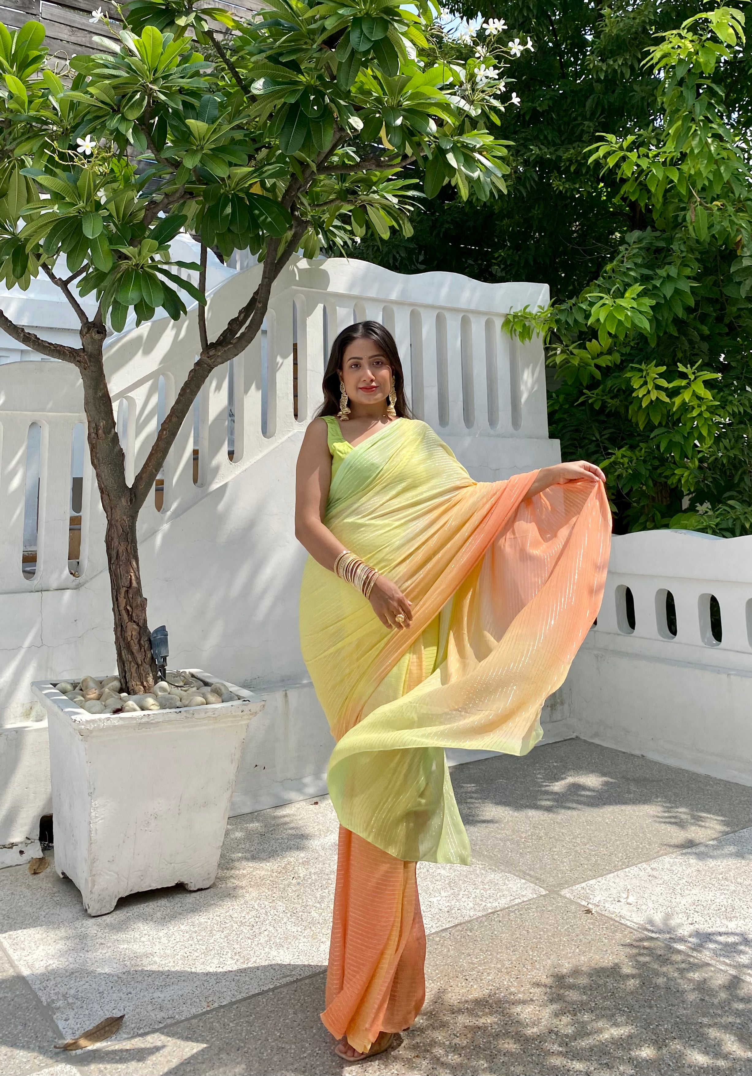 Saarika Green Rainbow Saree