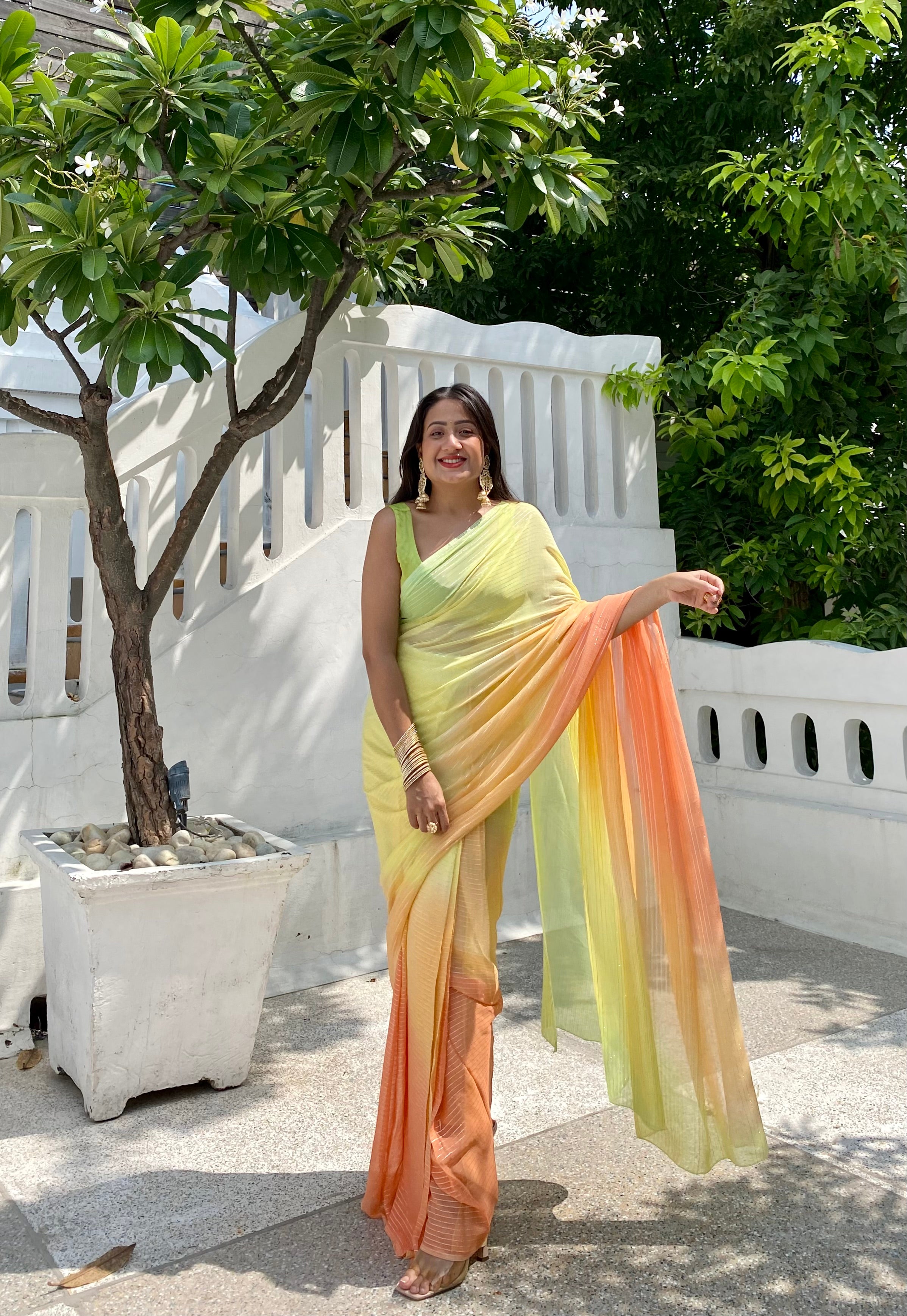 Saarika Green Rainbow Saree