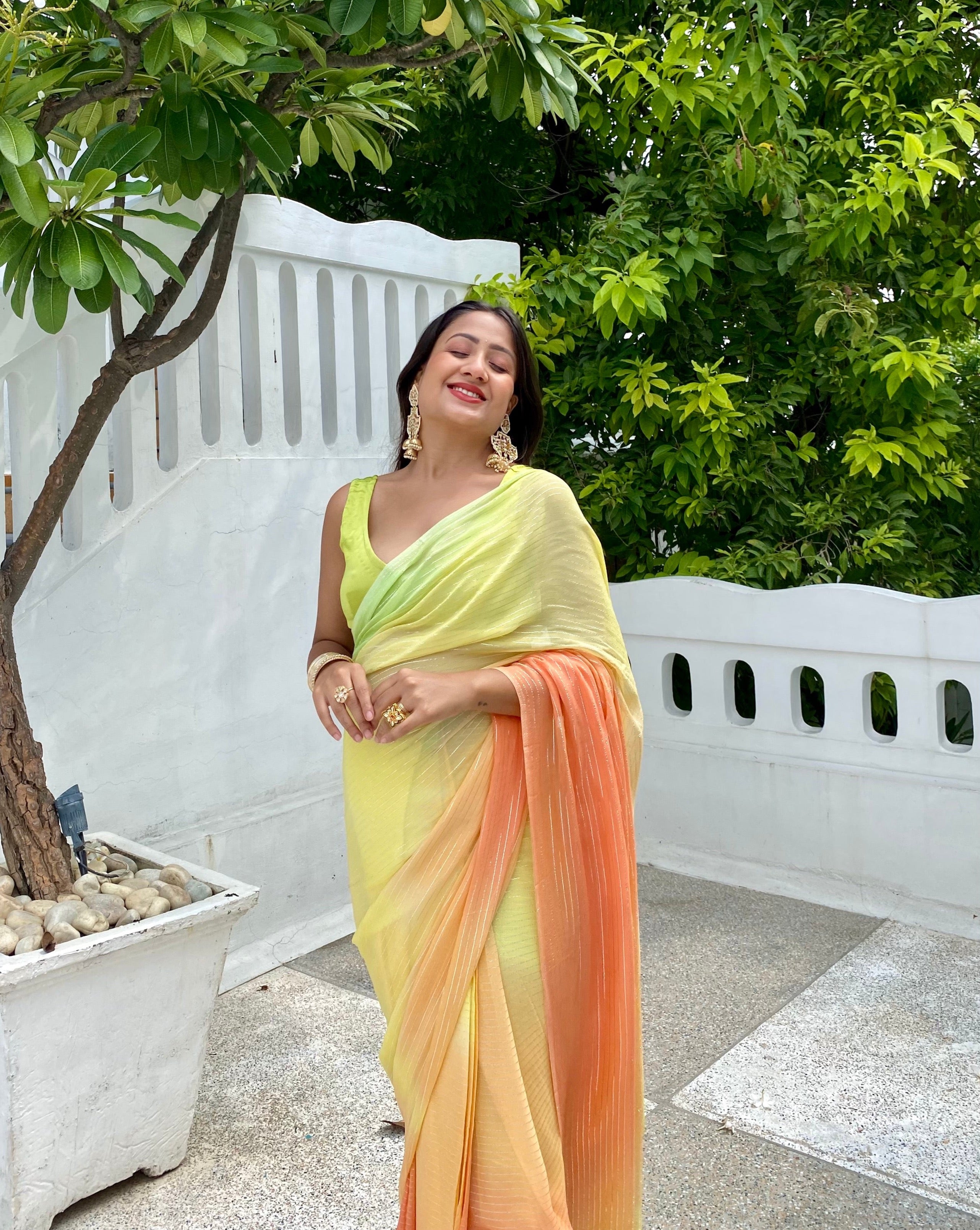 Saarika Green Rainbow Saree