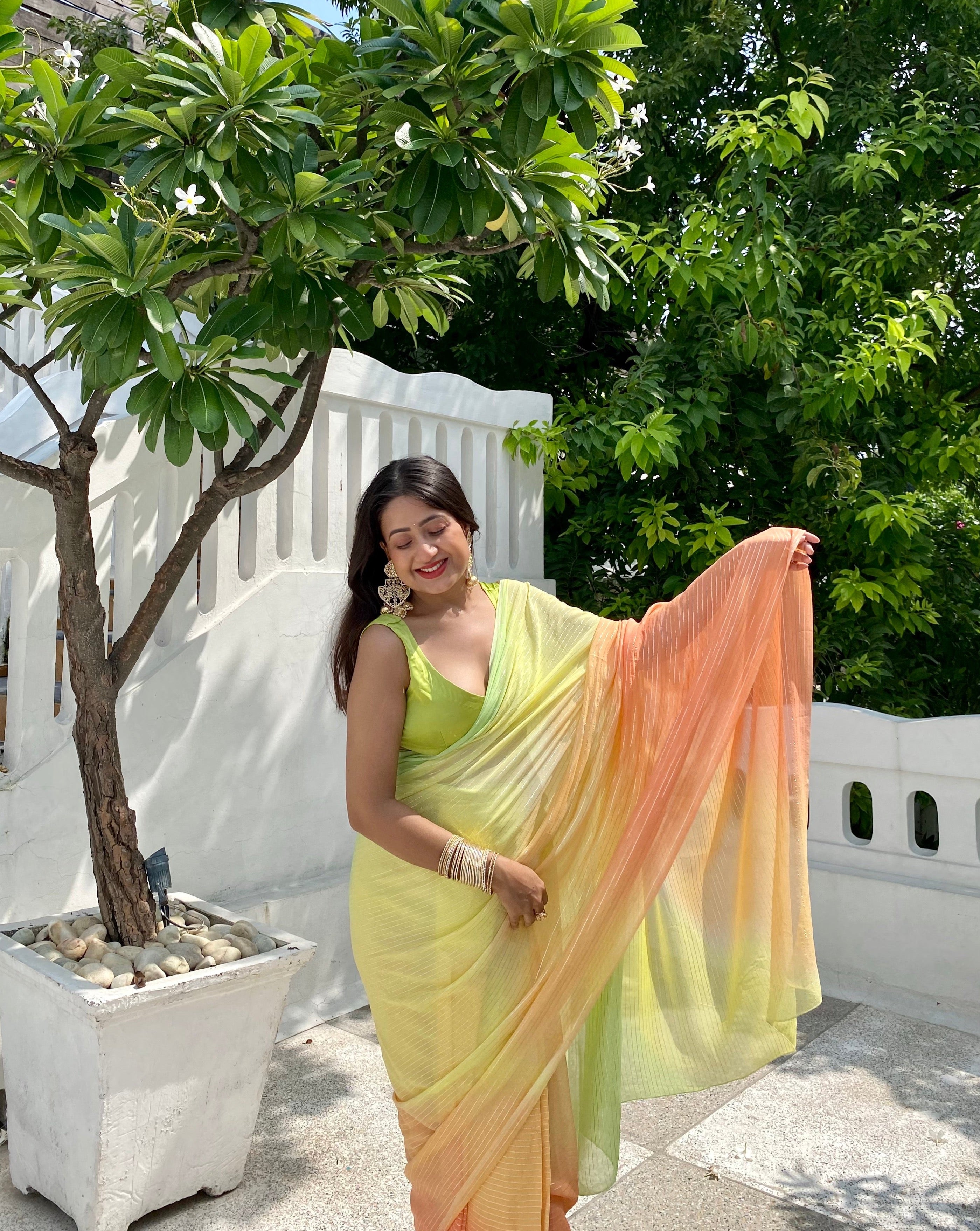 Saarika Green Rainbow Saree