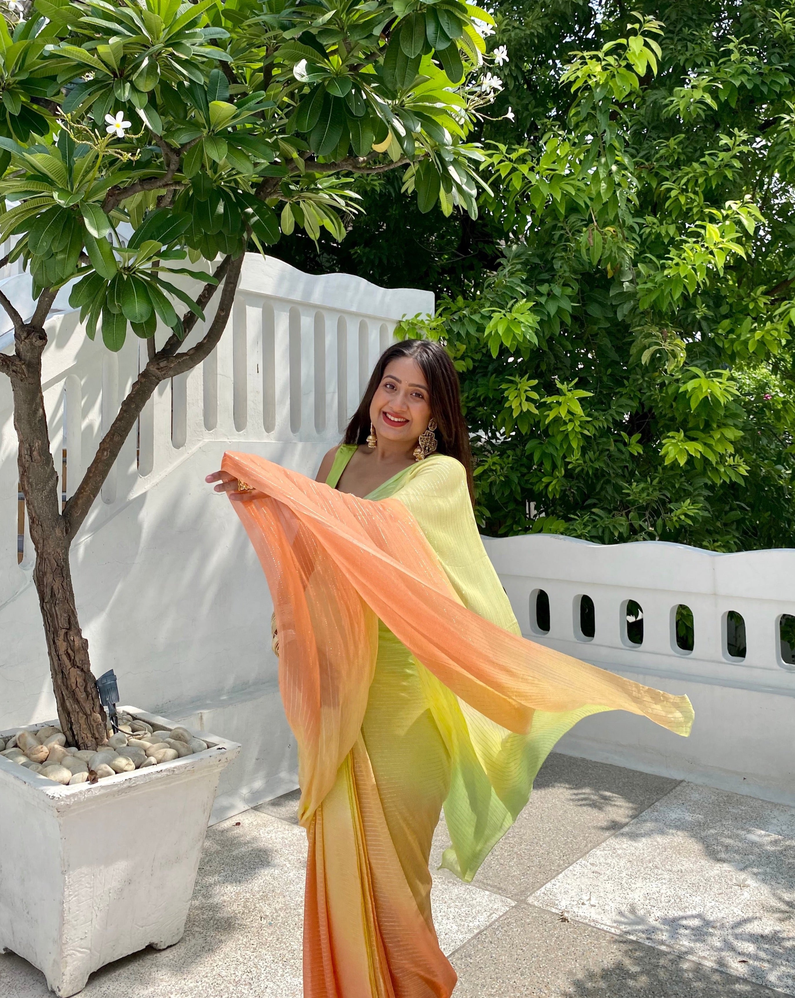 Saarika Green Rainbow Saree