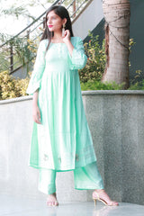 Beautiful sea green suit set with bell sleeves - Thread & Button