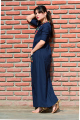 Navy blue maxi dress with embroidery - Thread & Button