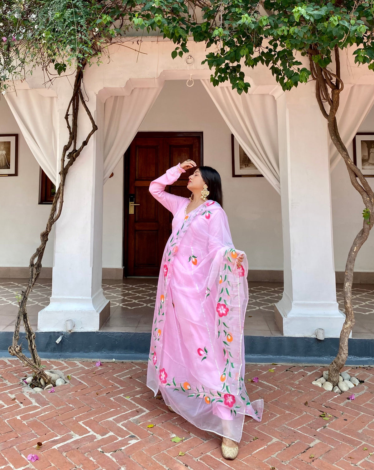 Uma Pink Gotta Anarkali Suit Set