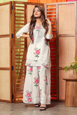 White Rose Floral Handblock kurta set