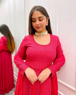 Embellished Pink Chikankari Suit Set With Potli