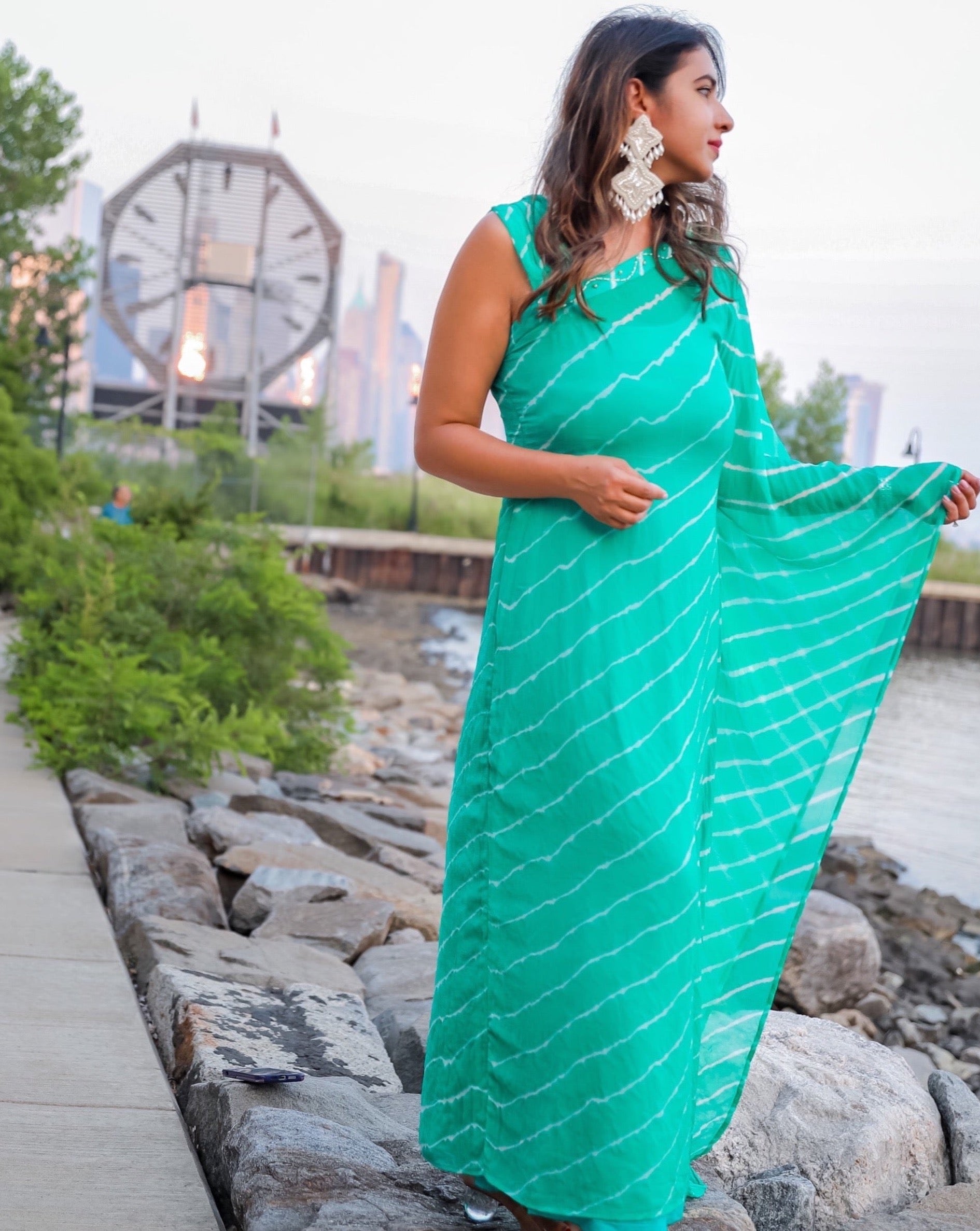 Tidal Green One shoulder Kaftan Dress