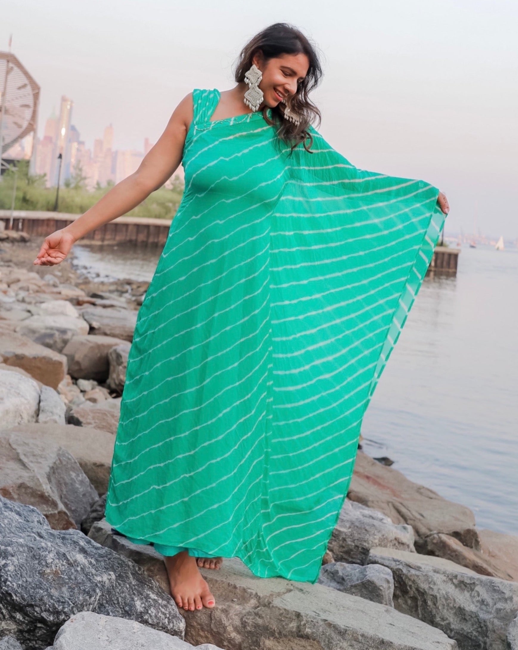 Tidal Green One shoulder Kaftan Dress