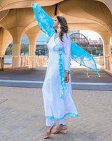 White Blue Cotton Suit Set