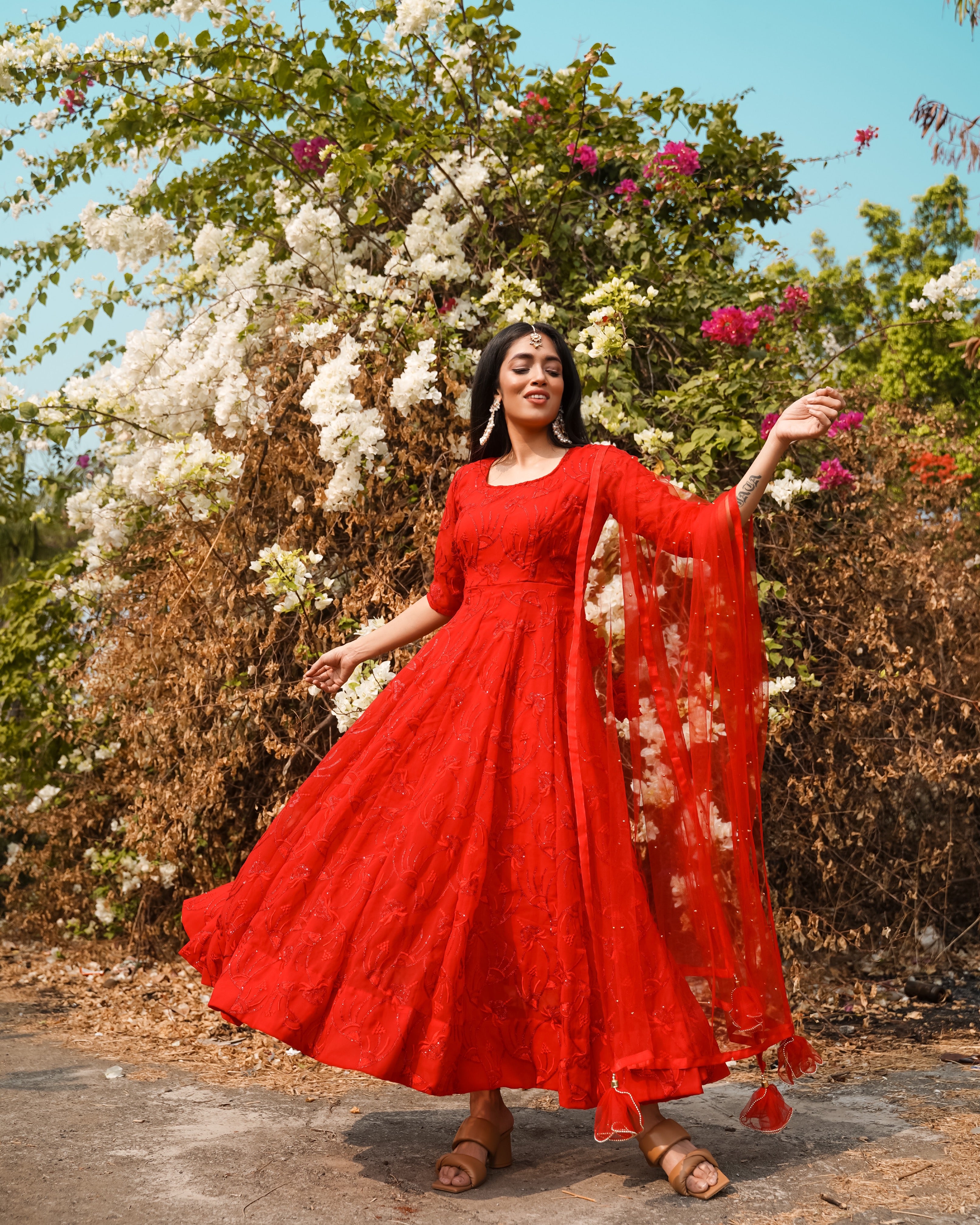 Classic Red Embroidered Anarkali Set