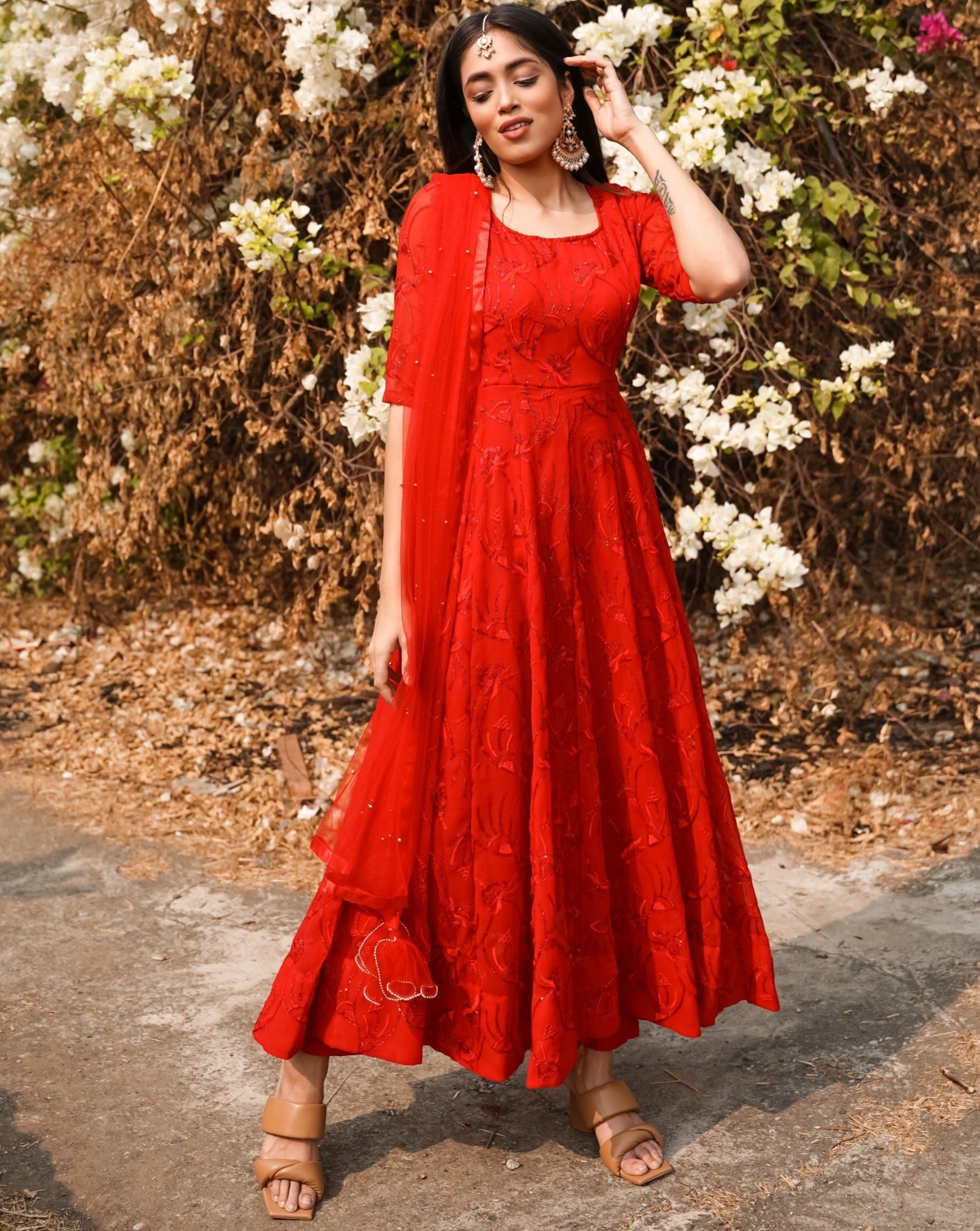 Classic Red Embroidered Anarkali Set