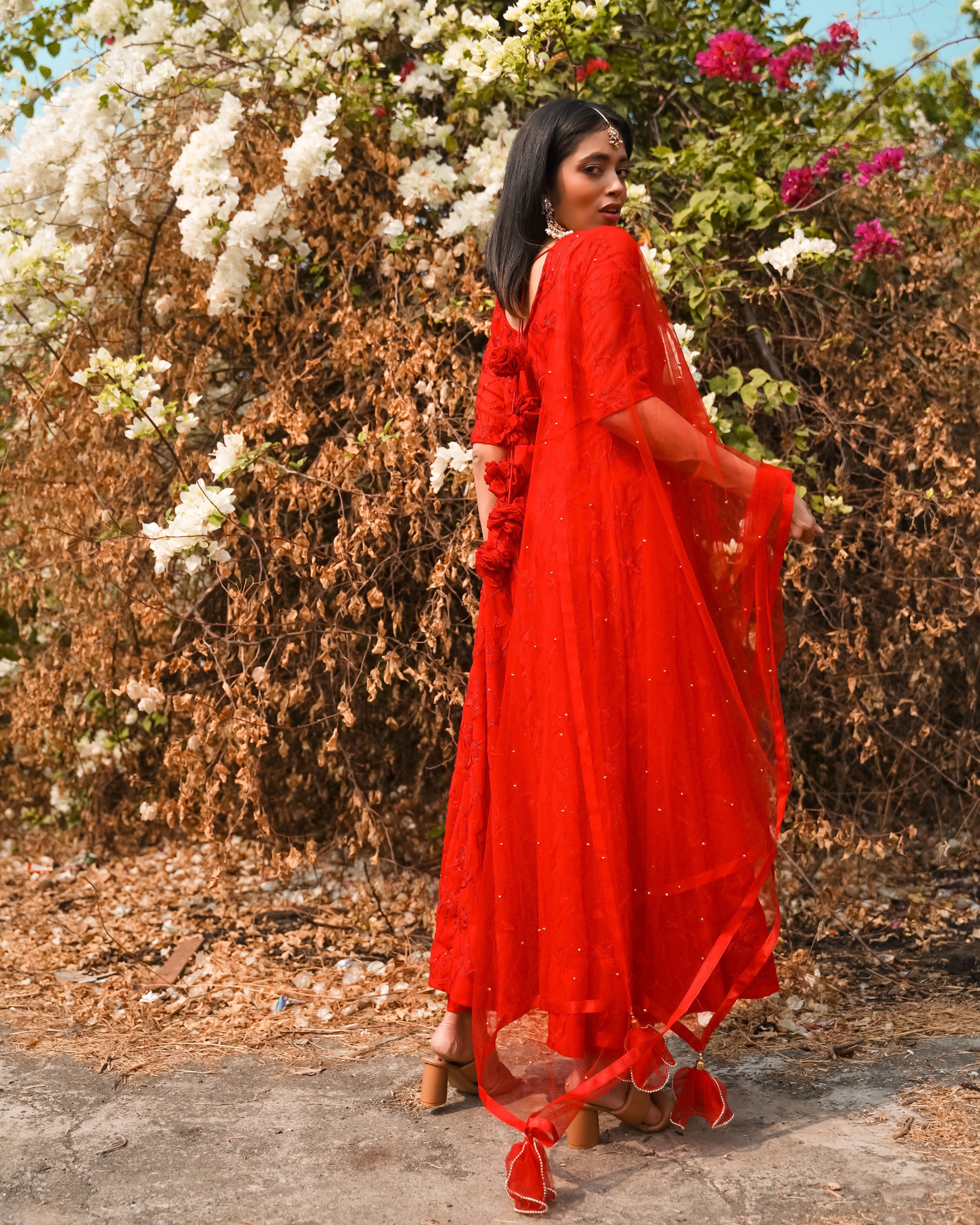 Classic Red Embroidered Anarkali Set