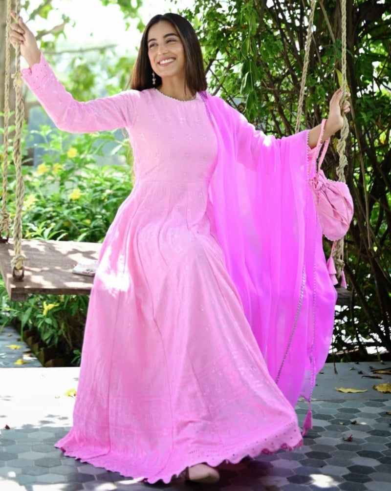 Gorgeous Pink Chikankari Anarkali Set