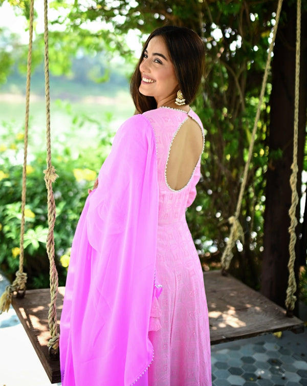Gorgeous Pink Chikankari Anarkali Set