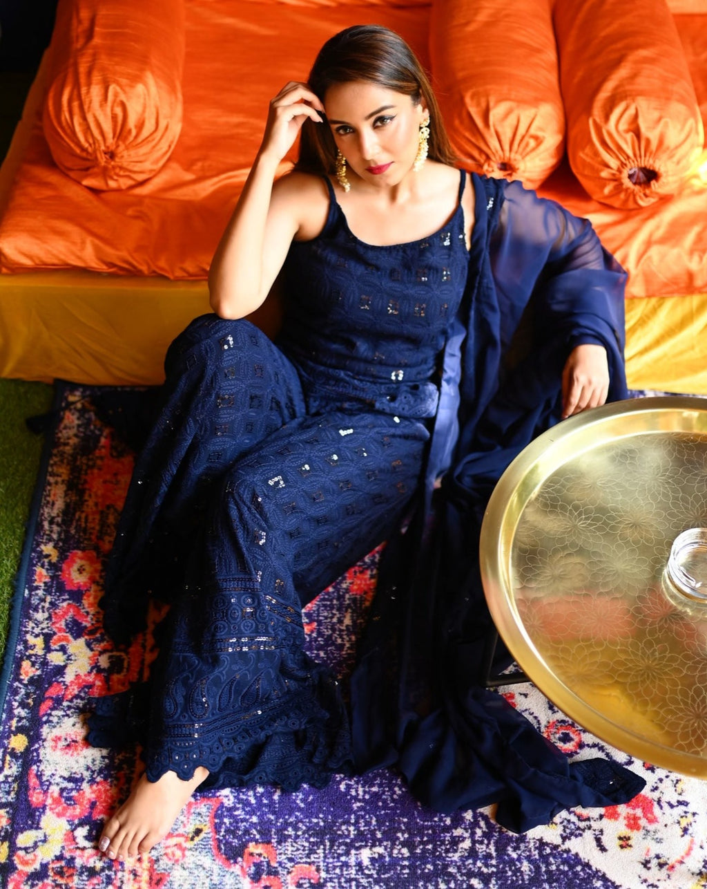 Georgette chikankari suit set with heavy pearl work | Chikankari suits,  Ladies suit design, Lucknowi suits