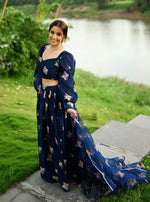 Shiny Blue Organza Blue Lehenga Set