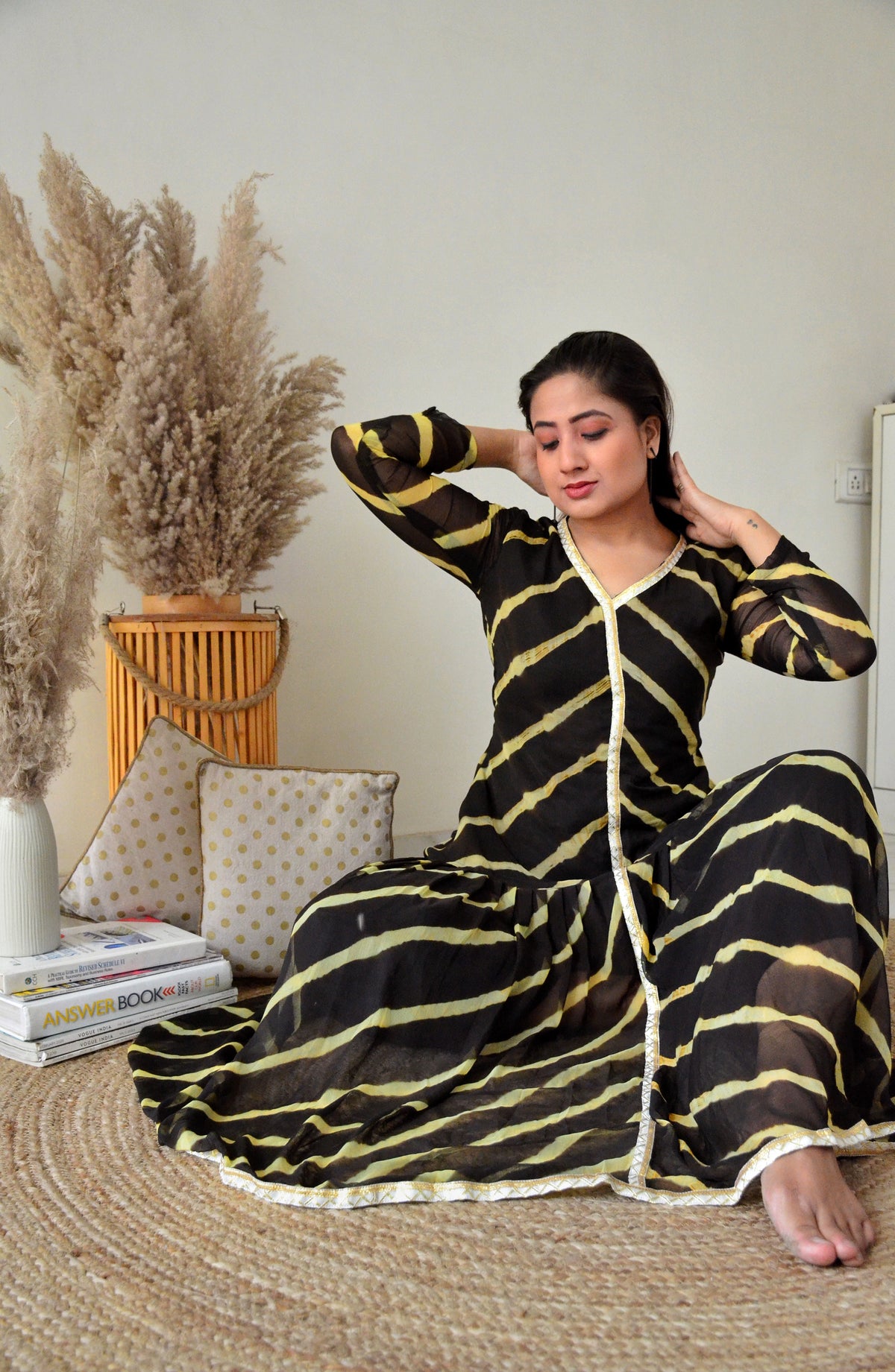 Ash Black Lehariya Kurta Set