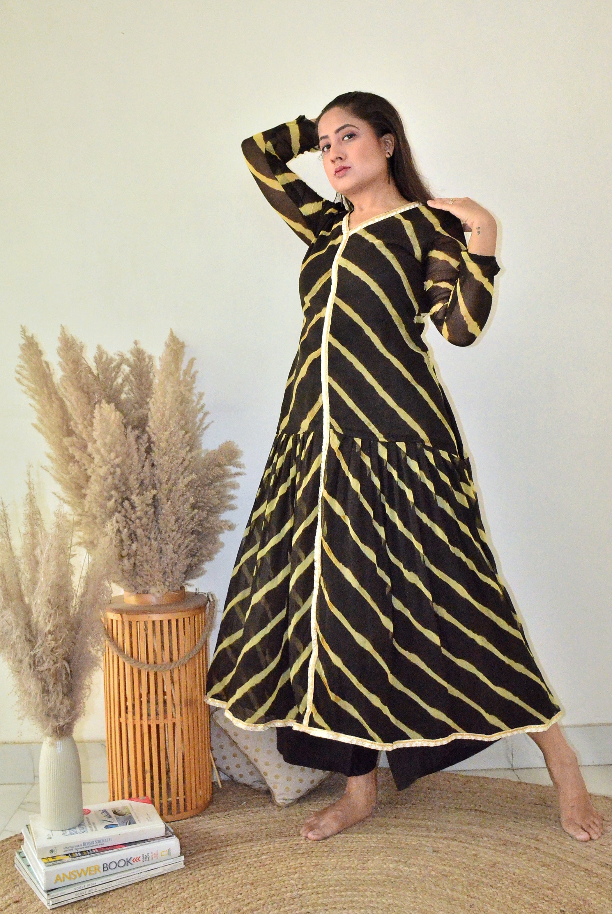 Ash Black Lehariya Kurta Set