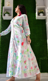 White Rosy Multi Coloured Dress