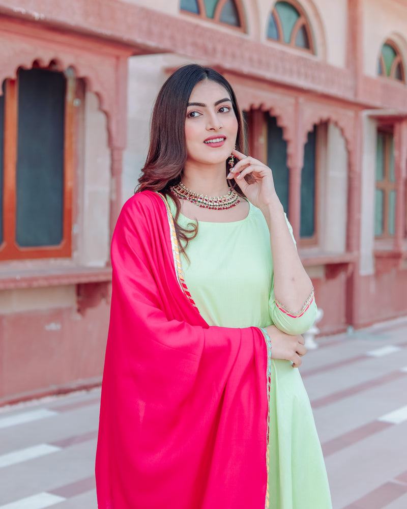 Light Green Straight Collar Neck Cotton Kurti with Palazzo at Rs 580/piece  in Jaipur