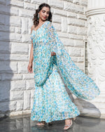 Flora Blue Printed Ruffle Saree