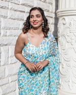Flora Blue Printed Ruffle Saree
