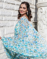 Flora Blue Printed Ruffle Saree