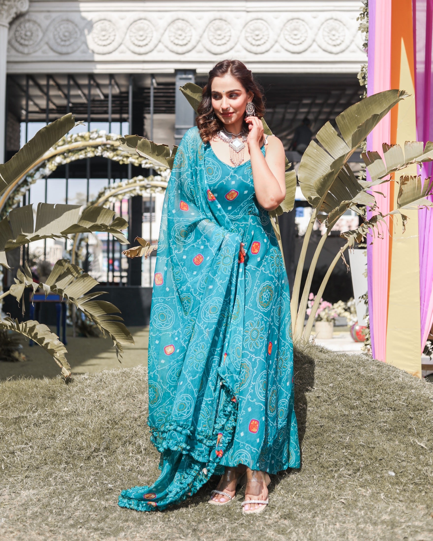 Aasmani Blue Bandhej Suit Set