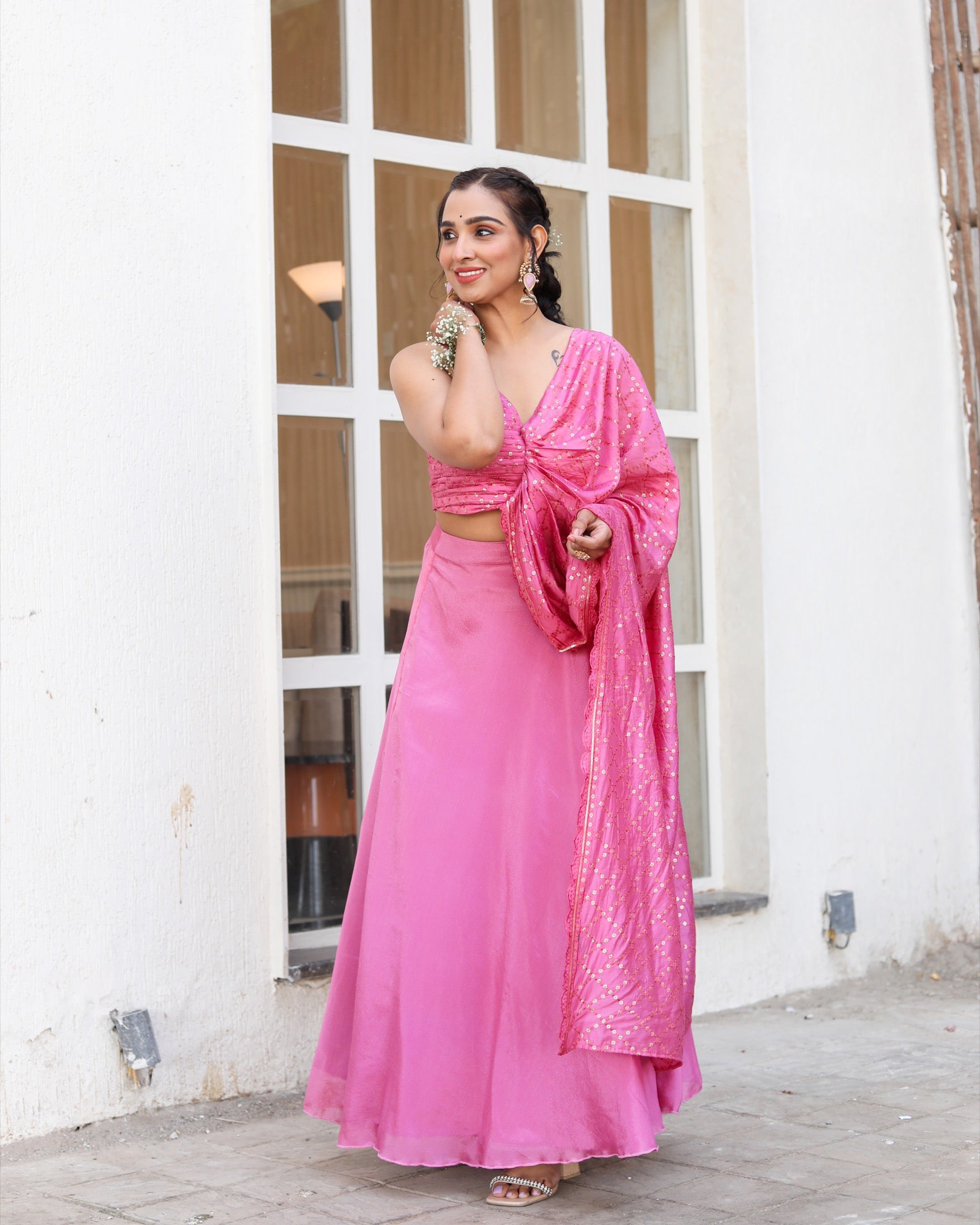 Bauhinia Pink Lehanga With Blouse attached Dupatta