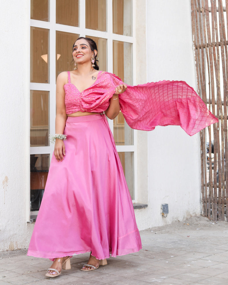 Bauhinia Pink Lehanga With Blouse attached Dupatta